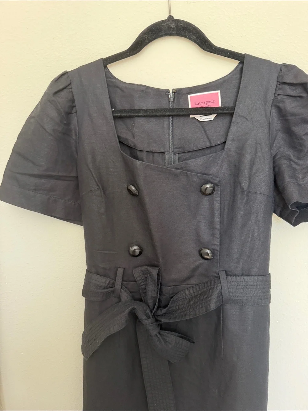 kate spade Black Double-Breasted Linen-Blend Jumpsuit with Tie Waist